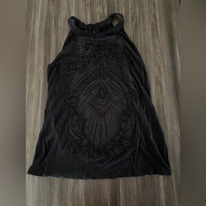 INC International Concepts Black Gathered Neck Top